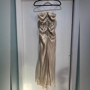 Ignite evenings by Carol lin gorgeous satin champagne jeweled gown holidays NYE